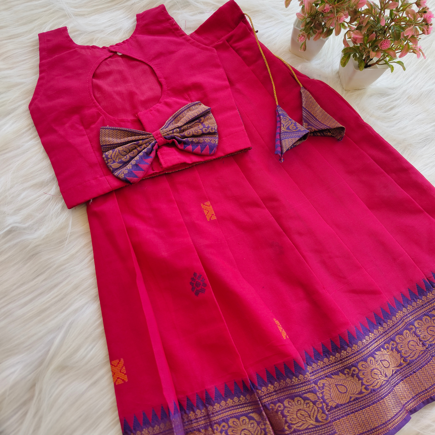 Pink madurai cotton langa