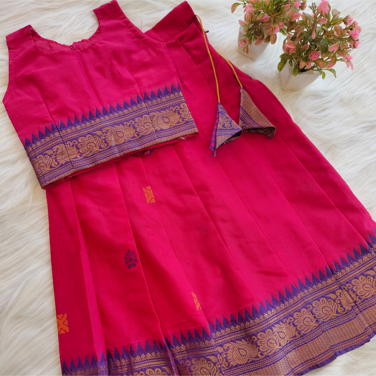 Pink madurai cotton langa
